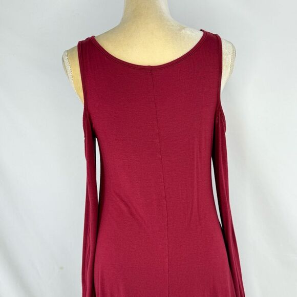 Women Red Cold Shoulder A-Line Shirt Dress Red Large With pockets - Picture 9 of 15